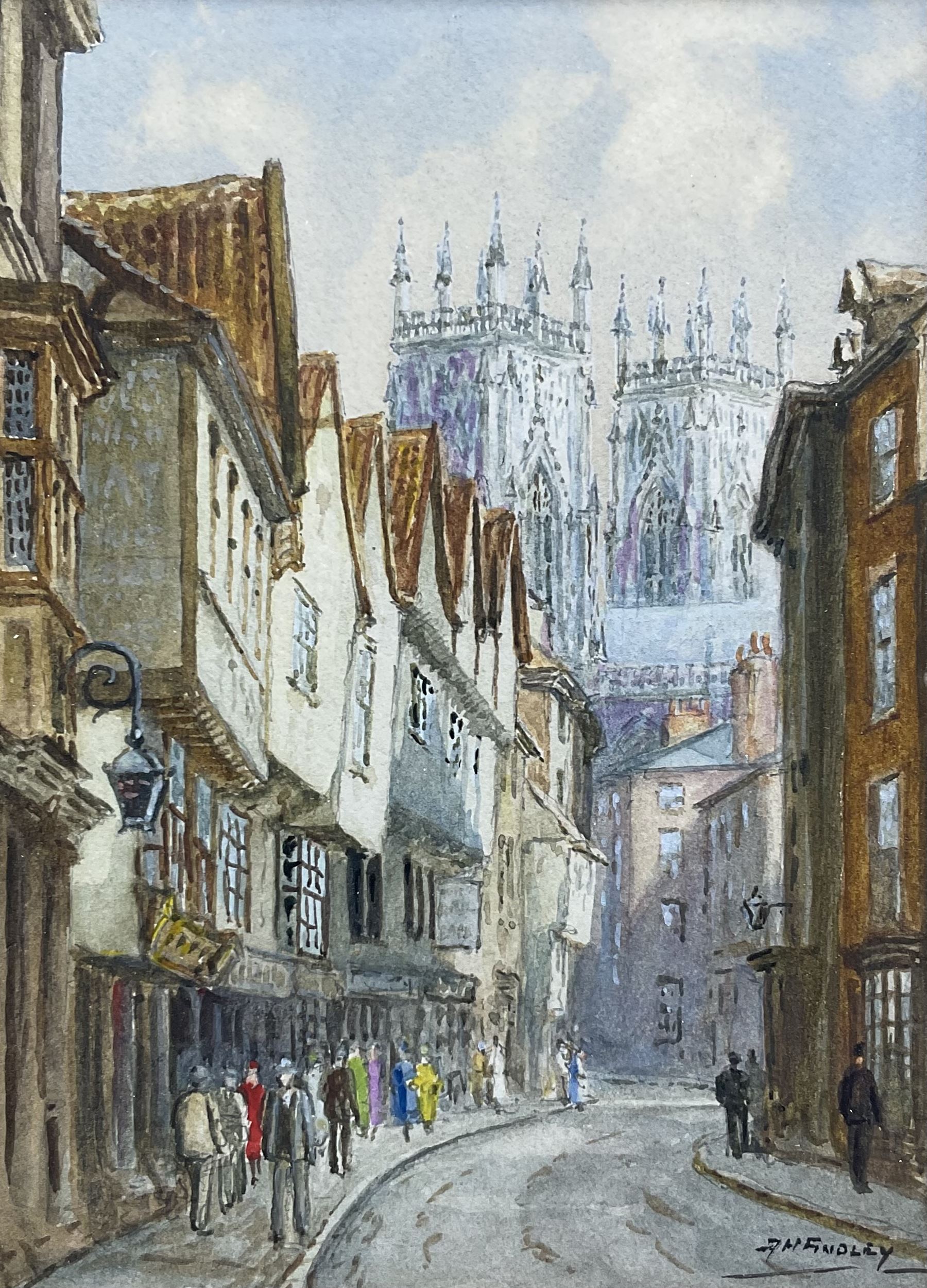 Albert Henry Findley (British 1880-1975): View of York Minster from High Petergate, watercolour signed 16cm x 12cm