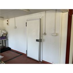 Commercial walk-in dry meat fridge, panels, door, unit and thermostat control, 480cm x 260cm x 250cm high - VIEWING IN SITU BY APPOINTMENT ONLY - YO61 4RT - THIS LOT IS TO BE COLLECTED BY APPOINTMENT FROM DUGGLEBY STORAGE, GREAT HILL, EASTFIELD, SCARBOROUGH, YO11 3TX