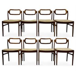 Johannes Andersen for Uldum Mobelfabrik - set of eight Danish teak dining chairs, each wit...