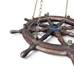 Mid 20th century ships wheel chandelier with four brass bulb fittings