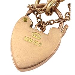 Victorian 9ct rose gold curb link bracelet, with heart locket clasp, Birmingham 1898, with later 9ct yellow gold St Christopher's charm, hallmarked