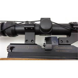  Brocock Contour CO2 air rifle .177cal with pierced shaped walnut stock, SMK 3-9x40 laser scope and folding bi-pod, in soft sleeve with a box of pellets, barrel cleaners etc  