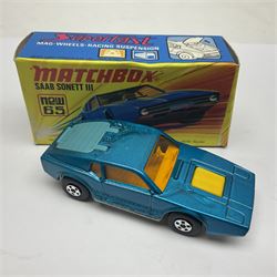 Matchbox 1-75 Series 'Superfast' ex-shop stock - unopened pack of six 22d Freeman Intercity Commuter models; and three others comprising 45c Ford Group 6, 56c BMC 1800 Pinafarina and 65d Saab Sonnet III; all boxed (9)