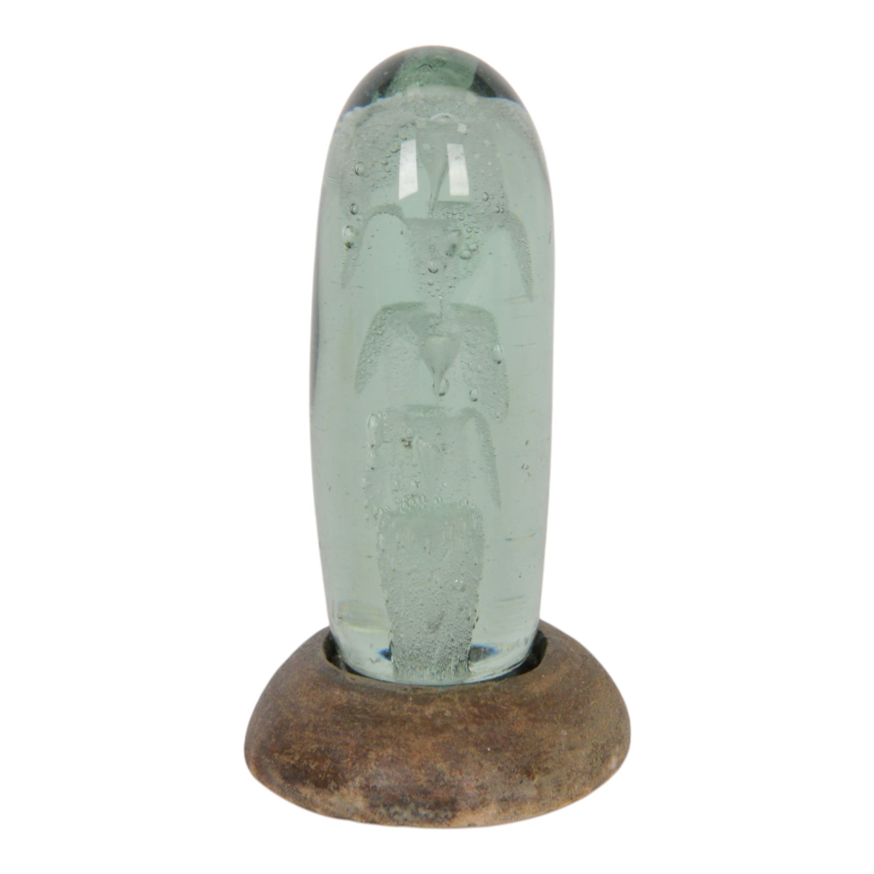 Three Victorian green glass dump paperweights with floral sulphur inclusions, tallest H17cm