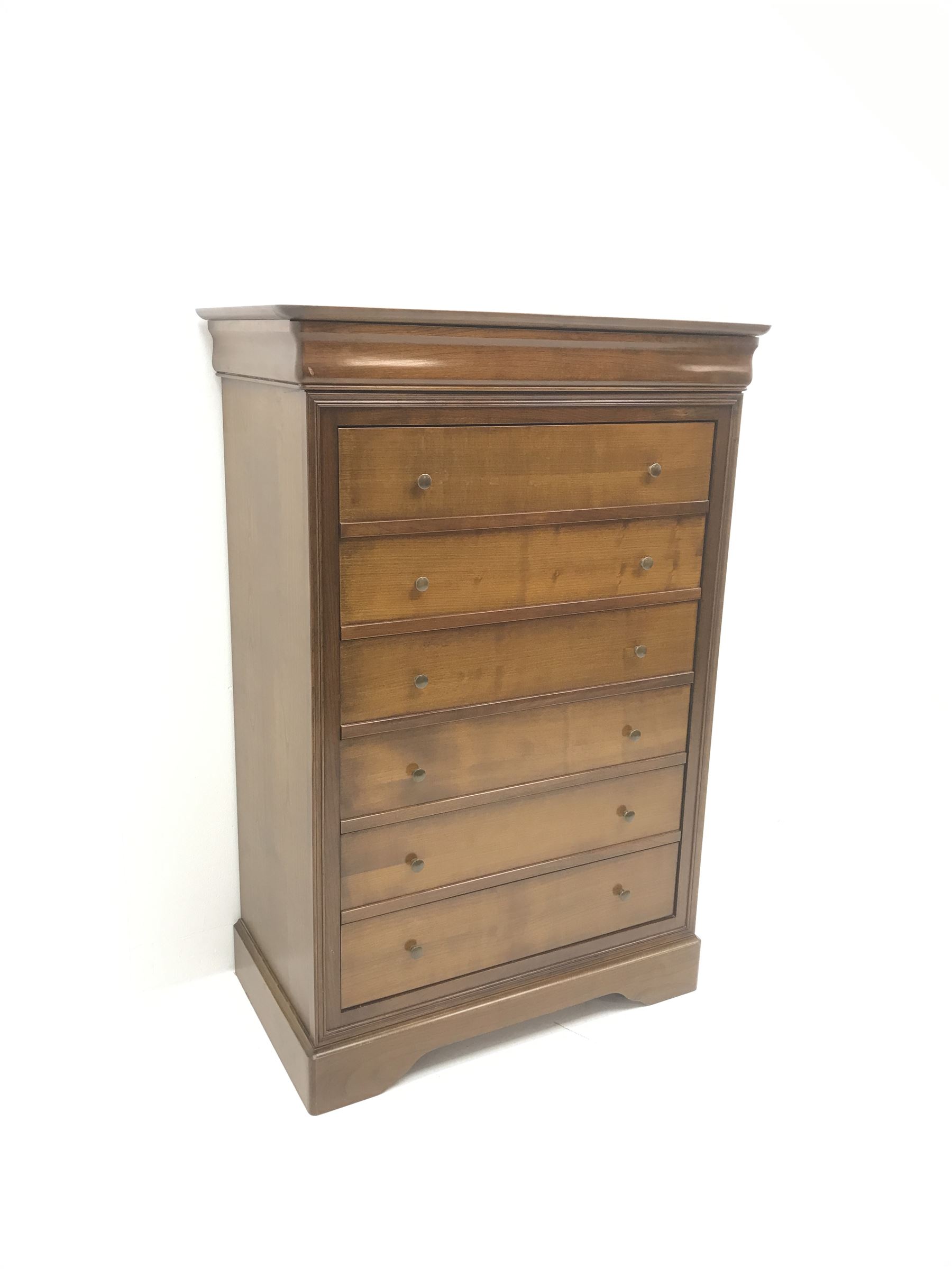 Grange - French cherry wood chest, six drawers, shaped plinth base