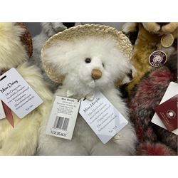 Six Charlie Bears, comprising three limited edition examples from the Hatty bears series,  Miss Daisy CB206000O, 382/3000, Miss Marble CB205242O, 385/3000, and TC CB185165, 22/3000, plus Red Liquorice CB150011O, designed by Heather Lyell, and Leonie CB124915, and Kiki CB124961, both designed by Isabelle Lee, all with tags 