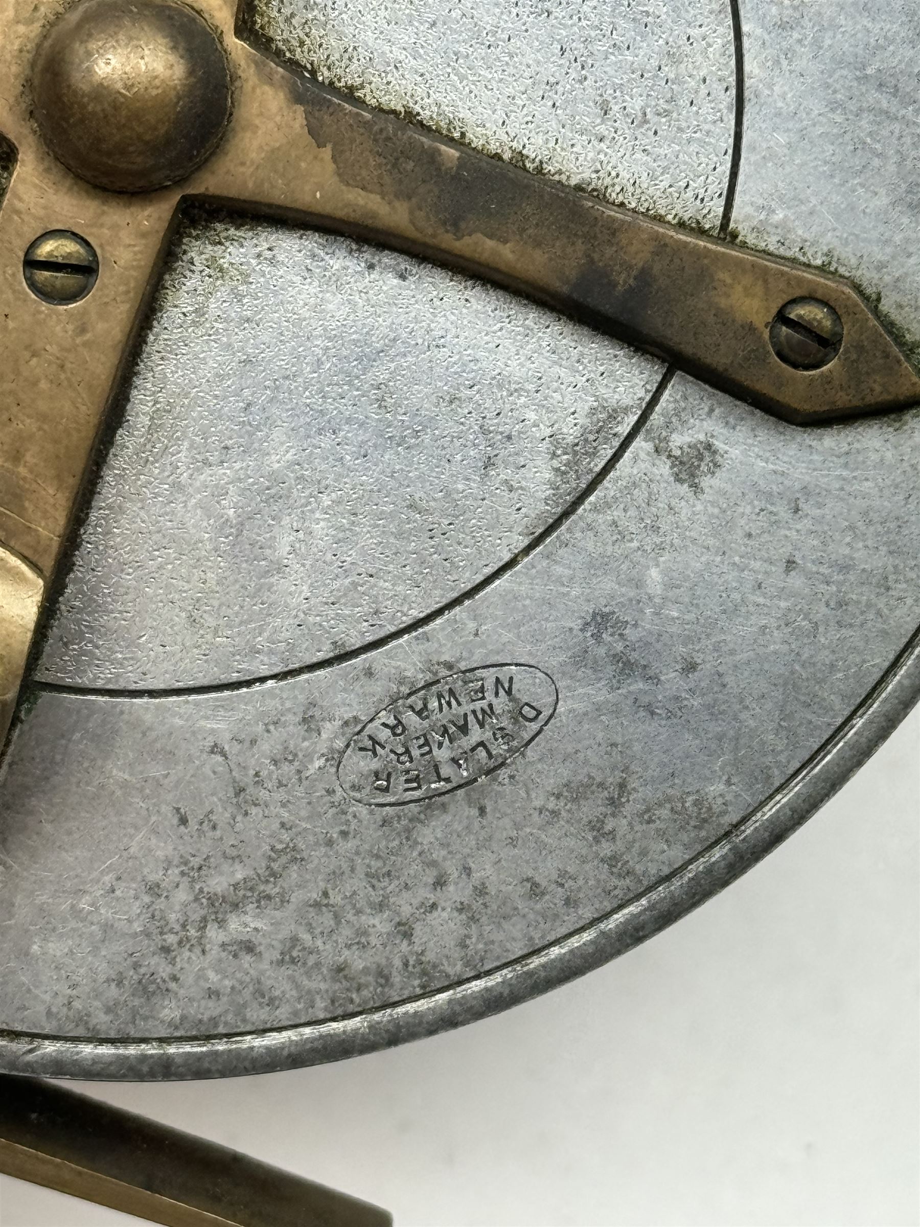 D. Slater, Newark, wood, alloy and brass star-back centre pin reel,  together with three other wooden/alloy reels including Edge Elite, Milbro Pelican and one other 