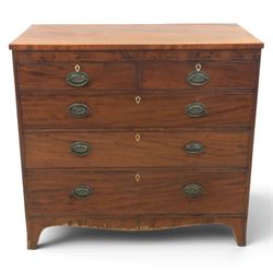19th century mahogany chest, two short over three long drawers with brass handles, raised ...