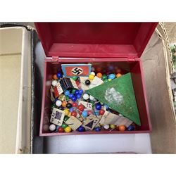 Painted metal wargame figures - over four hundred including Normans and Saxons, Romans, British Tribes etc; together with a quantity of part-painted and unpainted figures, battlefield weapons and accessories etc; average size 25mm