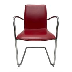Kusch & Co - contemporary chrome framed armchair upholstered in red leather