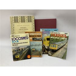 Black painted three colour railway lamp with revolving filters, H29cm; BR Acme Thunderer whistle; three railway peaked caps, two with BR Intercity 125 badge; small album of photographs of railway interest etc