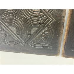 Pair of 18th century, Gloucestershire, oak panels, with carved lozenge centre bordered by foliate motifs, H34cm 