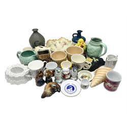 Beswick shell wall pocket, Shelley mould, advertising ceramics including BT Buzby money box, Arthur Wood pig money box, commemorative ware and a collection of other ceramics