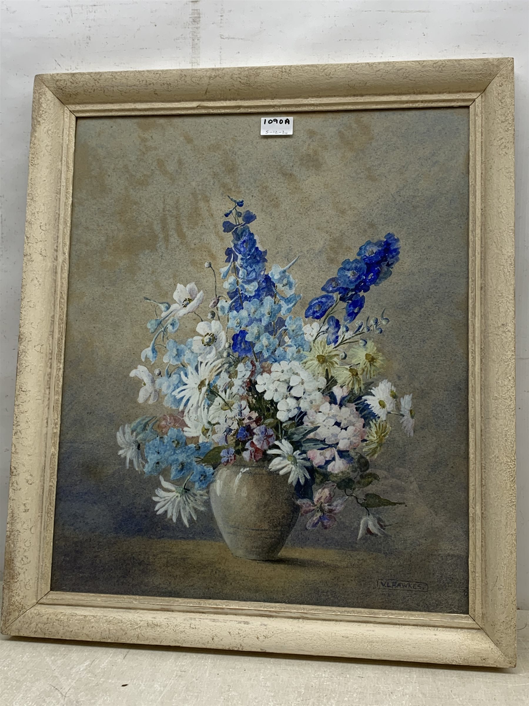 V L Fawkes (Mid 20th century): 'Summer Flowers', watercolour signed, titled with artist's address Well close Cheltenham verso 56cm x 47cm
