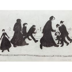 After Lawrence Stephen Lowry (British 1887-1976): 'On a Promenade', limited edition monochrome print numbered 121/750 in pencil signed and dated 1971 in the image, pub. Ainsworth (Bury) with certificate verso 28cm x 39cm 