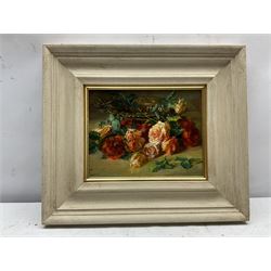Catherine M Wood (British 1857-1939): Still Life of Roses, oil on panel signed 16cm x 22cm