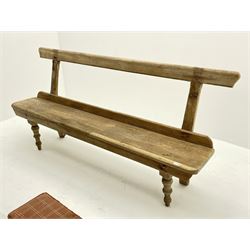 Rustic stripped pine bench with seat pad