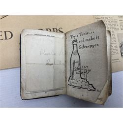 Modern album containing over sixty postcards and photographs including memorial portraits of KIA soldiers, regimental crests, comic, WW1 embroidered silk, uniforms, cap badges, camp and manoeuvre images etc; another personal photograph album of WW2 soldiers relaxing; Royal Armoured Corps booklet 'The Italian Campaign 3rd Sep. 1943 - 2nd May 1945; and other paper ephemera of military interest