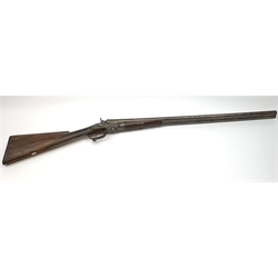 19th century David R. Hodgson (? of Louth) 12-bore side-by-side double barrel hammer shotgun with screw under lever opening and patent action, walnut stock and 76cm damascus barrels, L119cm overall SHOTGUN CERTIFICATE REQUIRED
