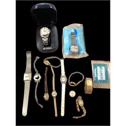 Collection of wristwatches, including ladies 9ct gold cased Avia 15 jewels wristwatch on plated strap, gentleman's Seiko 5 wristwatch etc