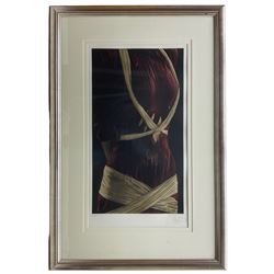 Willi Kissmer (German 1951-2018): 'White Ribbons', limited edition coloured etching signed in pencil, titled verso 65cm x 35cm 