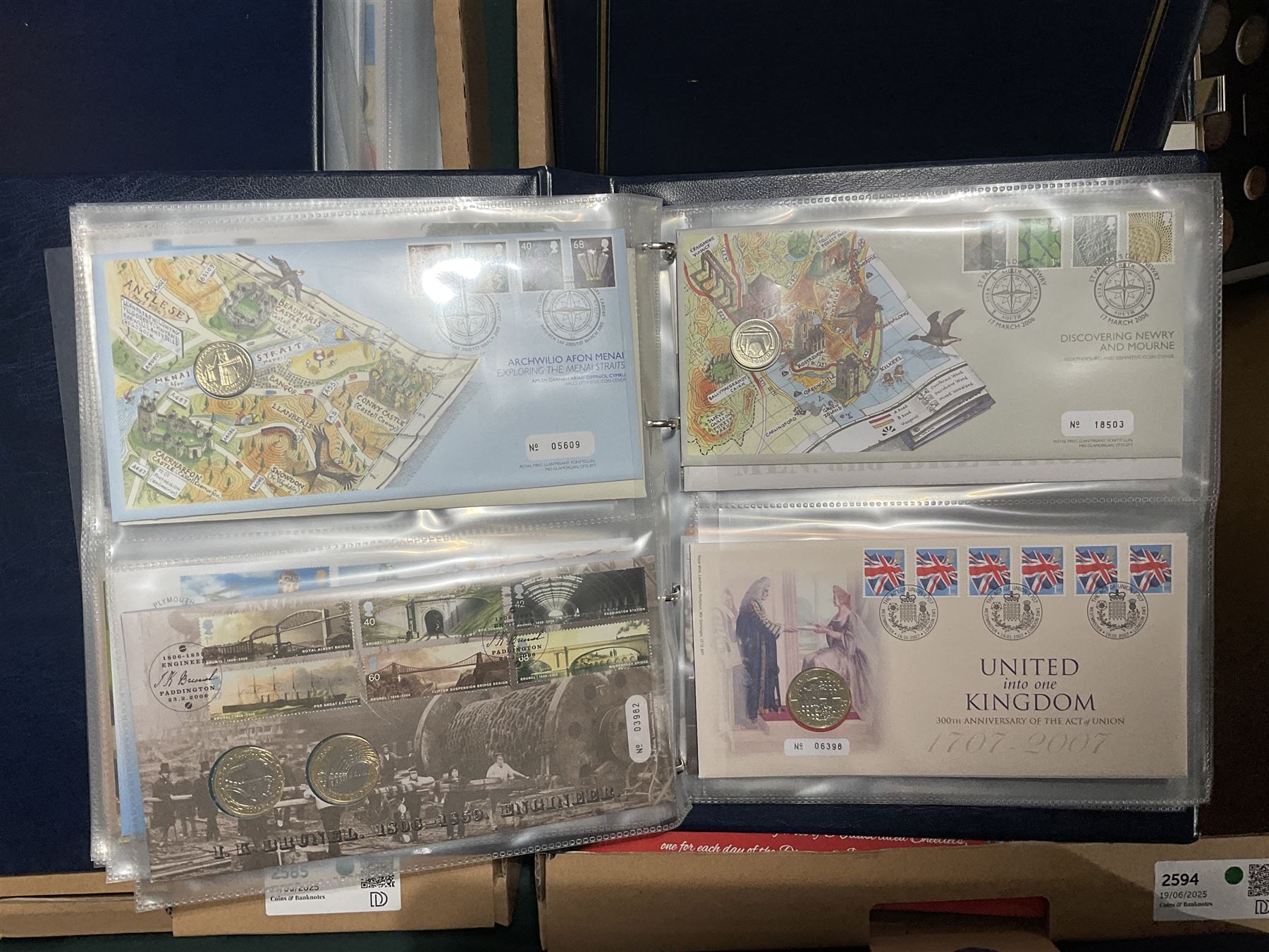 Approximately one hundred and fifteen Royal Mint coin covers, in two ring binder folders and loose, together with approximately 53 grams of Great British pre-1920 and approximately 68 grams of Great British pre-1947 silver threepence coins, and a small quantity of further pre-decimal coins