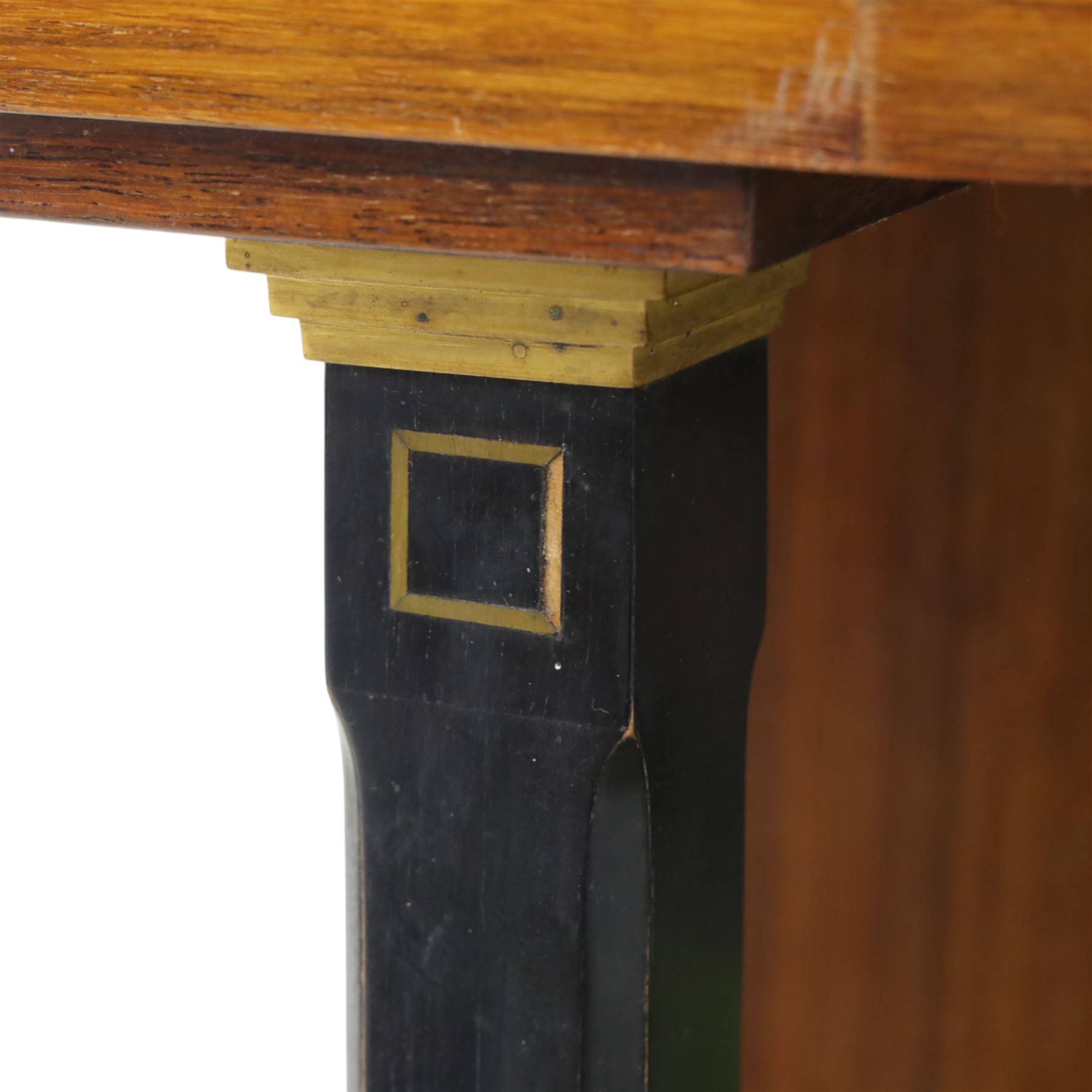 Continental Art Nouveau cocktail cabinet, the stepped cornice over a glazed upper section with panelled doors, enclosing fitted shelf, the central section with mirrored back and green baize serving surface flanked by ebonised and gilt detailed pilasters, the base fitted with cupboard doors inlaid with stylised foliate and geometric motifs, on a plinth base