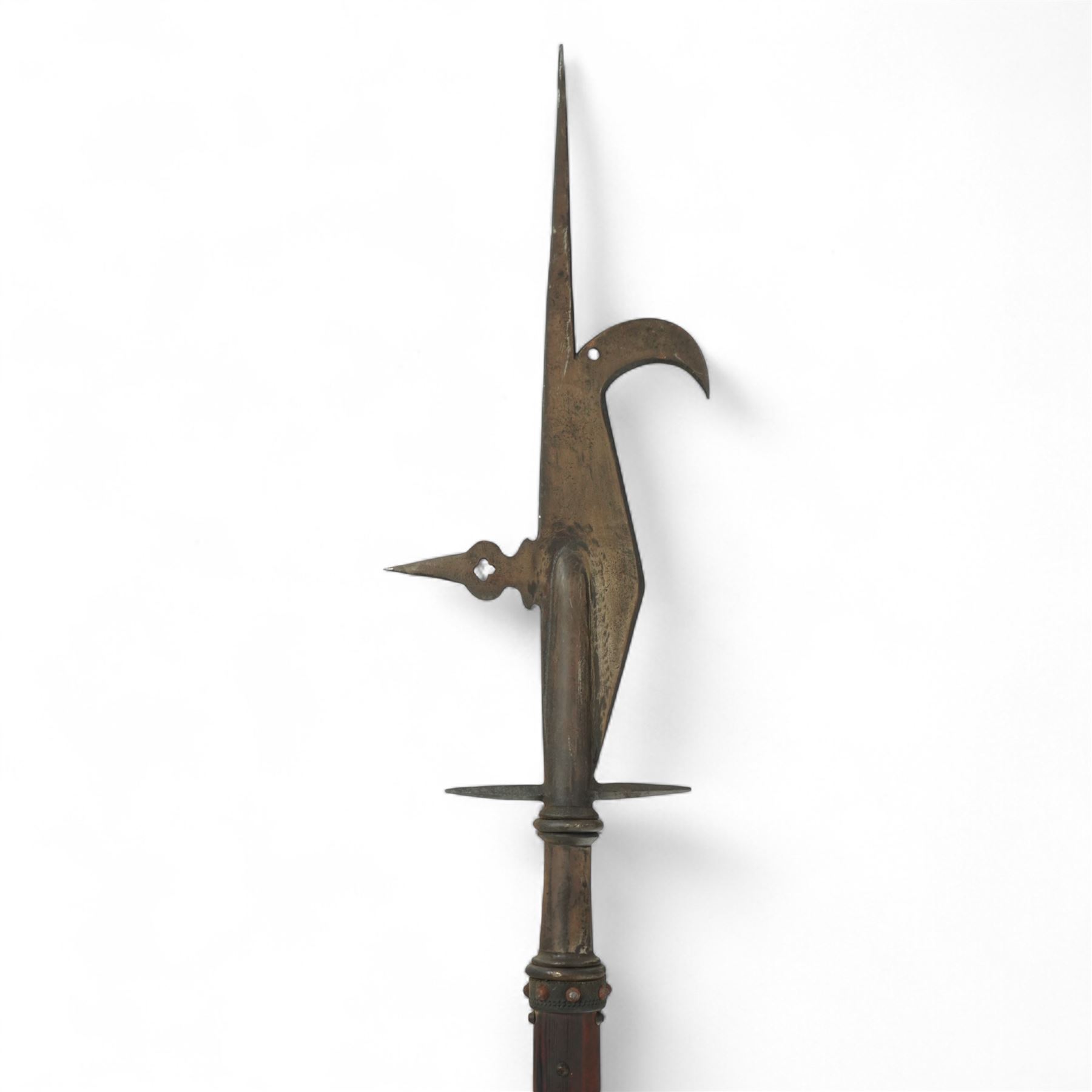 16th century style Bill, the sickle engraved with a Yorkshire Rose, H227cm