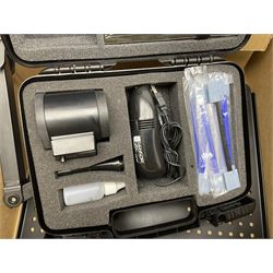 Rocwing photography studio lighting stands and shades, together with digital cameras and other camera equipment, in three boxes  