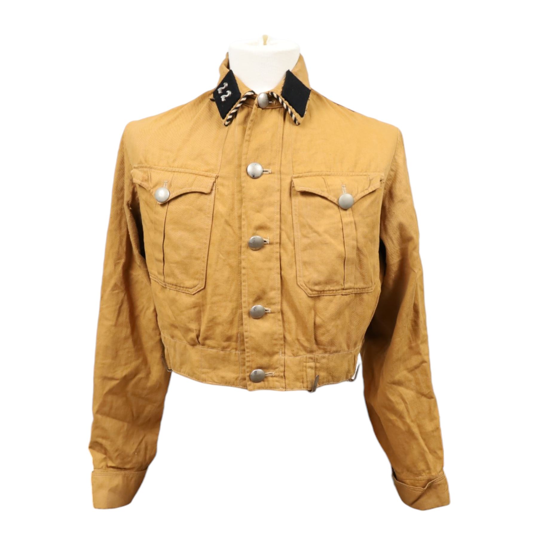 SA Brownshirt, light-brown, five-button front, two patch pockets with scalloped flaps and pleats, turn-back cuffs, fall down collar