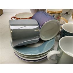  Japanese eggshell tea service, decorated with cranes and wisteria, to include teapot, coffee pot, coffee cans plates etc, together with another coffee set and John Lewis coffee cans  