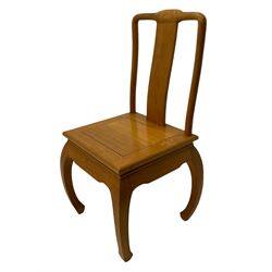 Oriental hardwood rectangular dining table, and six high back dining chairs with solid seats