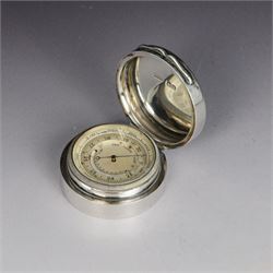 Early 20th century silver cased pocket barometer, of plain circular form with hinged cover...