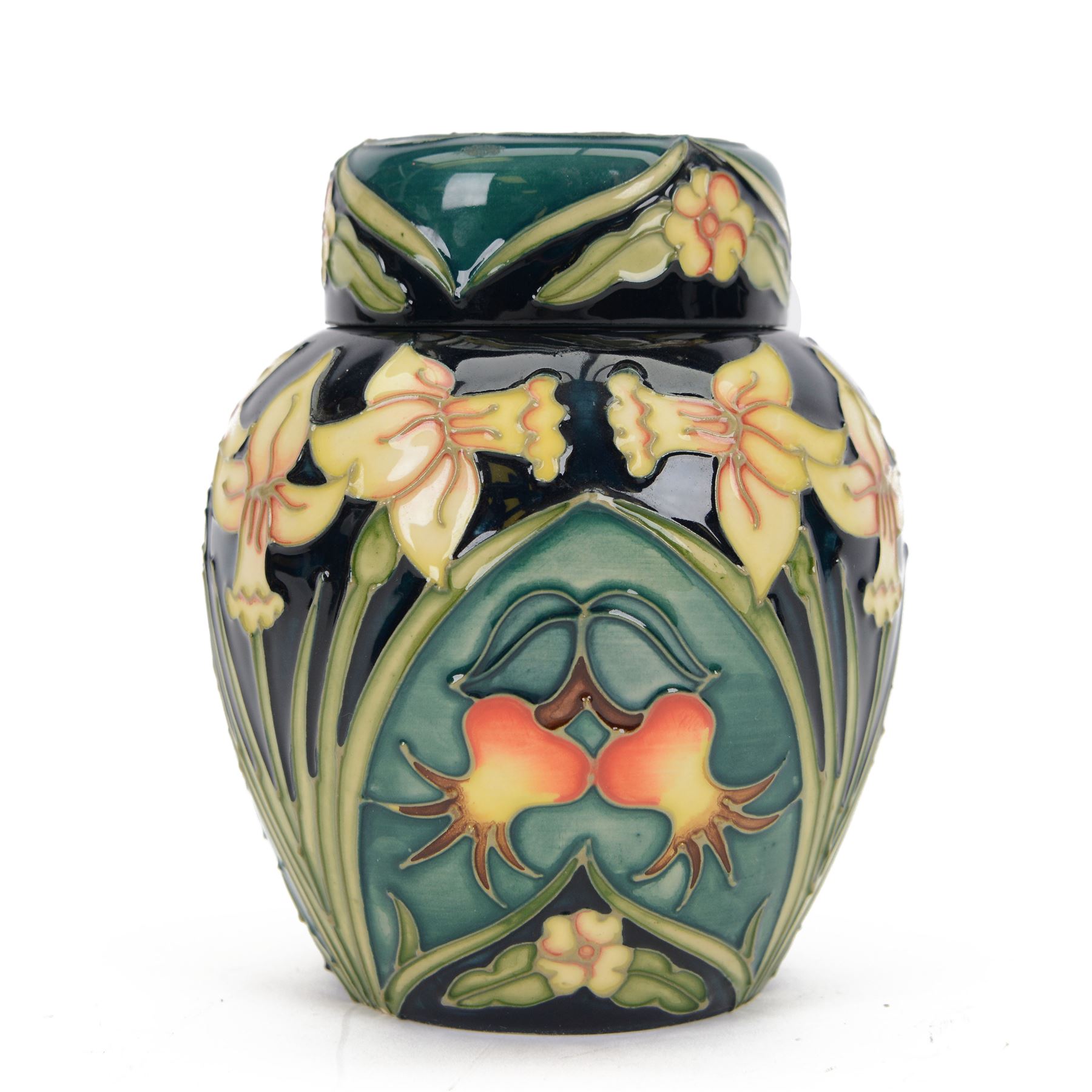 Moorcroft ginger jar in Carousel pattern, with printed mark beneath, in original box, H16cm