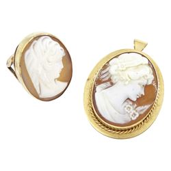 Rose gold cameo ring and a rose gold cameo brooch, both hallmarked 9ct