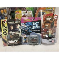 Fourteen carded action figures comprising Toy Story, X-Men Marvel Legends, Lord of the Rings, The Lost World Jurassic Park (2), The Secret Saturdays, Wallace & Gromit, Corgi Tom & Jerry (4), Flintstones, Lost in Space and Disney Infinity Cars; all in unopened blister packs; together with two boxed Robocop figures and carded James Bond car (17)