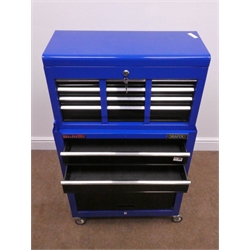  Draper nine drawer tool chest with hinged lid on wheeled base with two drawers and up and over front, W62cm, H108cm, D33cm  