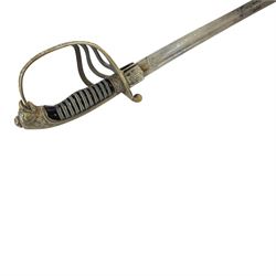 Spanish Dress Sword, 80cm single edge steel blade, etched Fabrica de Toledo, the nickel hilt with pierced guar, wire bound grip and eagle head pommel, with steel scabbard, overall L100cm