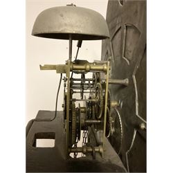 Timothy Richardson of Darlington-late 18th century 30hr longcase clock movement and dial c 1780, break arch brass dial with engraved spandrels, engraved dial centre and date aperture, silvered boss to the arch with makers name and place of work, with a silvered chapter, Roman numerals, five minute Arabic's, minute track and original steel hands, dial pinned directly to a chain driven movement with a recoil anchor escapement and outside countwheel strike, sounding the hours on a cast bell. With weight and pendulum. Dial 12