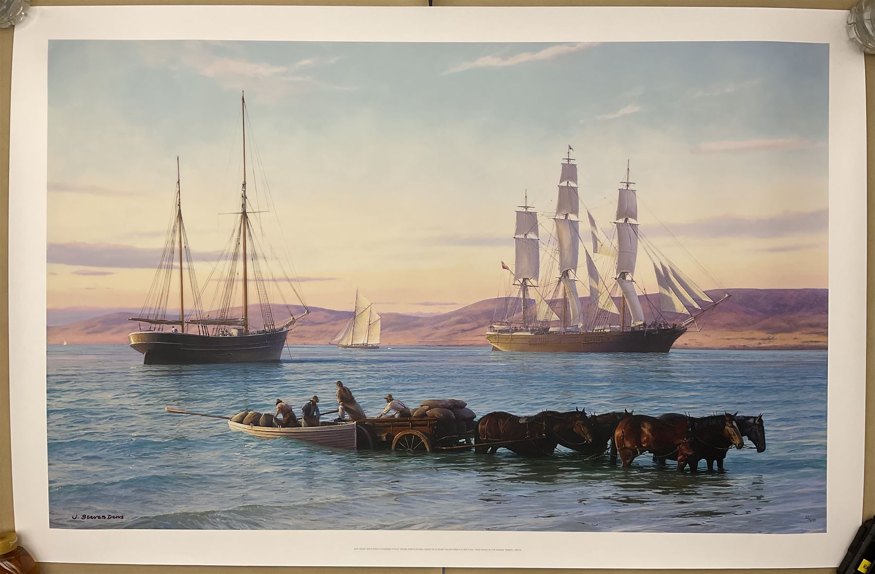 John Steven Dews (British 1949-): ‘Sunrise - Spencer Gulf’, limited edition print on canvas numbered 21/300, 70cm x 111cm