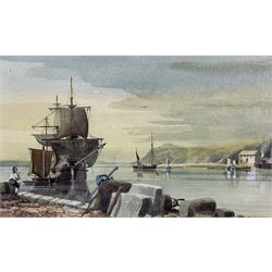 Attrib. Samuel Prout (British 1783-1852): 'View on the Exe', watercolour heightened with white signed with initials titled and dated 1820, 20cm x 33cm