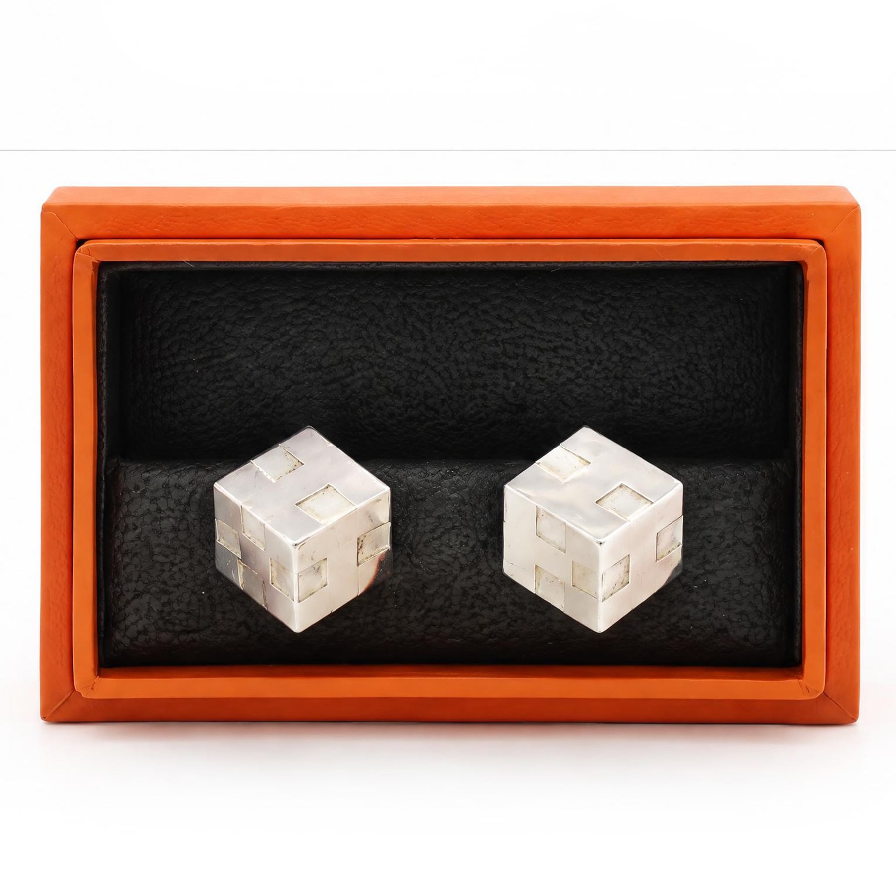 Hermès H Cube pair of silver cufflinks, London 2005, boxed