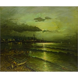  Stavanger Harbour at Dusk, oil on canvas signed by Alessandro Petrin 50cm x 59.5cm  