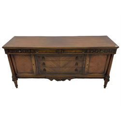 Early 20th century French walnut sideboard, fitted with six drawers and two cupboards