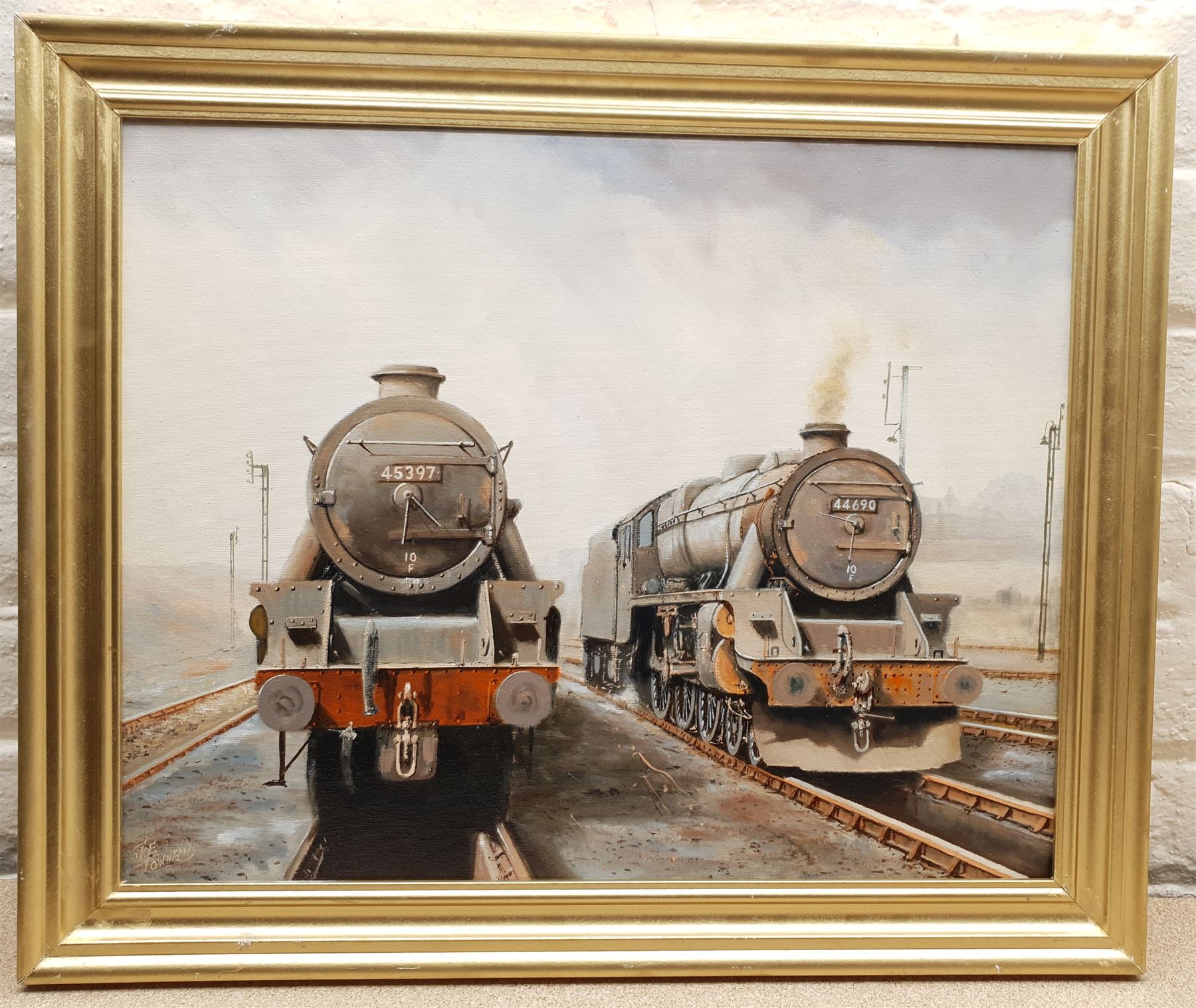 Joe Townend GRA (British 1946-): Black Fives at Rose Grove Shed Burnley, oil on canvas signed 40cm x 50cm