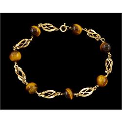 14ct gold fancy twist and tigers eye link bracelet