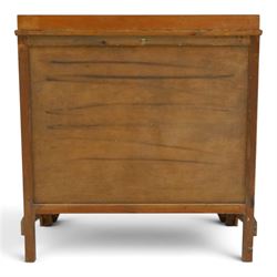 Art Deco figured and burr walnut chest, raised back over rectangular top, fitted with two short over two long drawers with decorative veneer and handles, on shaped bracket feet