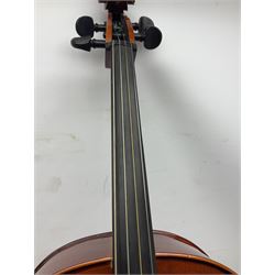Modern Hungarian half-size cello with 69cm two-piece maple back and ribs and spruce top L114cm overall; and Stentor half size cello bearing label 'The Stentor Student II'; each in soft carrying case (2)
