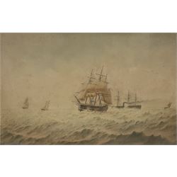 William Frederick Settle (British 1821-1897): Sail and Steam Vessels at Sea, watercolour monogrammed and dated '83,  22cm x 33cm