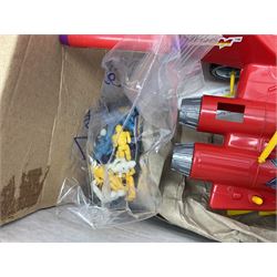 Two 1980s Bluebird Manta Force spaceship playsets - Red Venom and Entire Space Battle Force in one Gigantic Ship; both boxed with instructions.; and quantity of spare figures